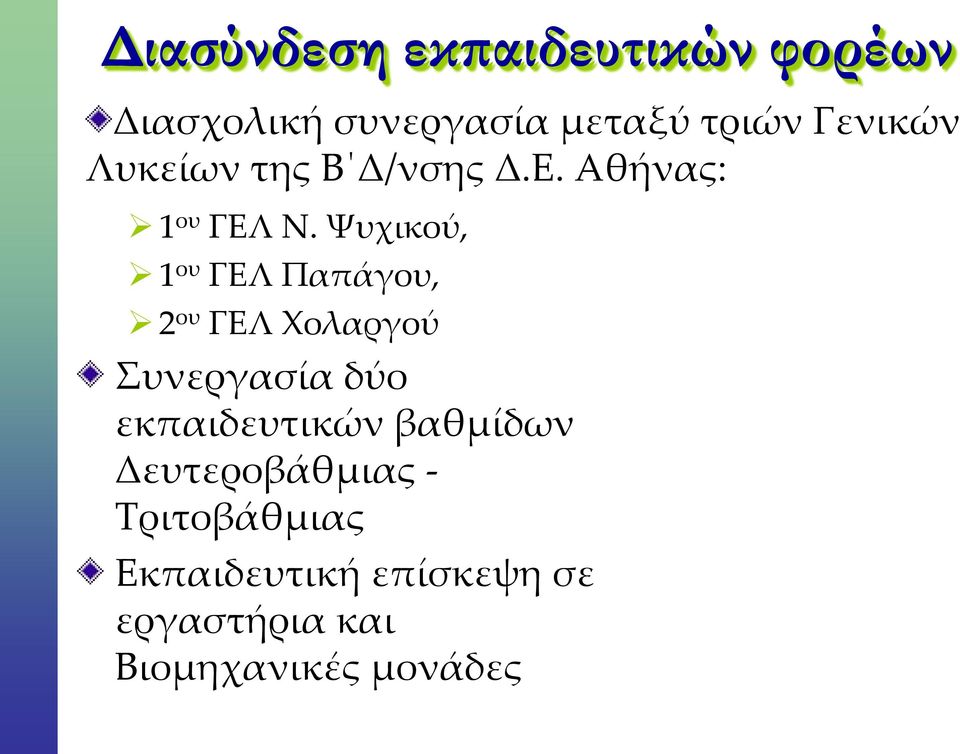 Ψυχικού, 1 ου ΓΕΛ Παπάγου, 2 ου ΓΕΛ Χολαργού Συνεργασία δύο εκπαιδευτικών