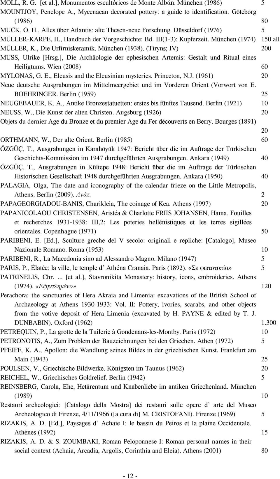 München (1938). (Tiryns; IV) 200 MUSS, Ulrike [Hrsg.], Die Archäologie der ephesischen Artemis: Gestalt und Ritual eines Heiligtums. Wien (2008) 60 MYLONAS, G. E.