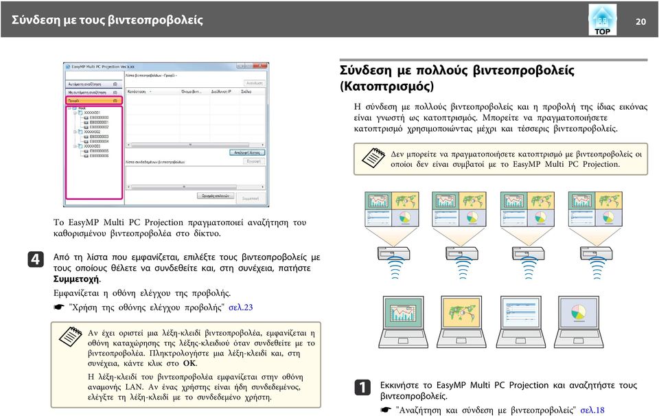 Δεν μπορείτε να πραγματοποιήσετε κατοπτρισμό με βιντεοπροβολείς οι οποίοι δεν είναι συμβατοί με το EsyMP Multi PC Projection.