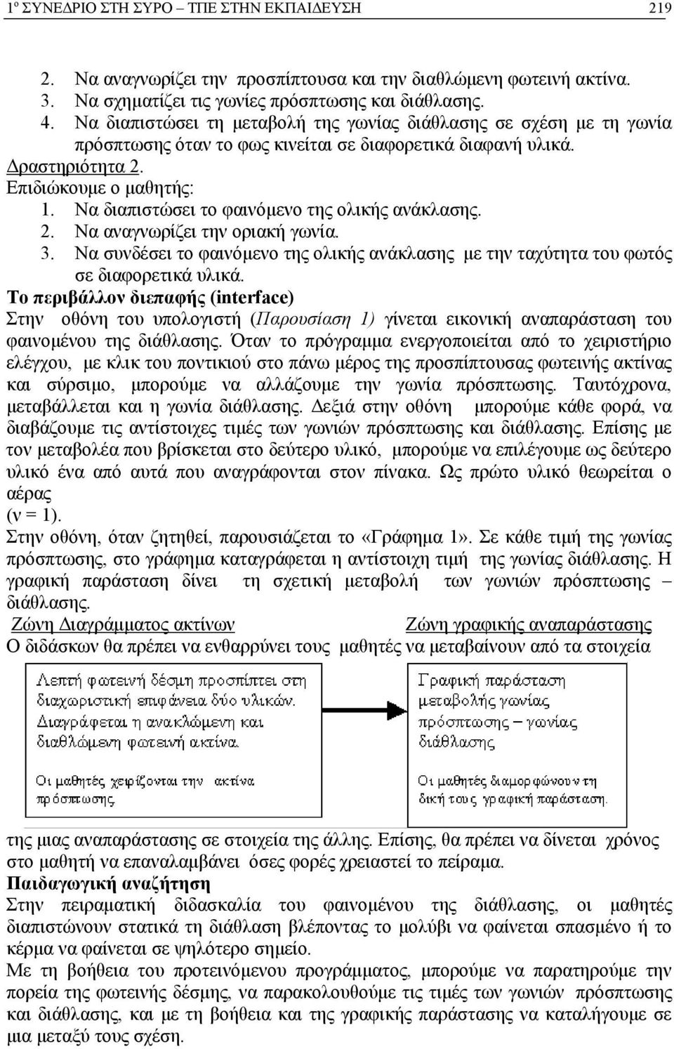 Να διαπιστώσει το φαινόμενο της ολικής ανάκλασης. 2. Να αναγνωρίζει την οριακή γωνία. 3. Να συνδέσει το φαινόμενο της ολικής ανάκλασης με την ταχύτητα του φωτός σε διαφορετικά υλικά.