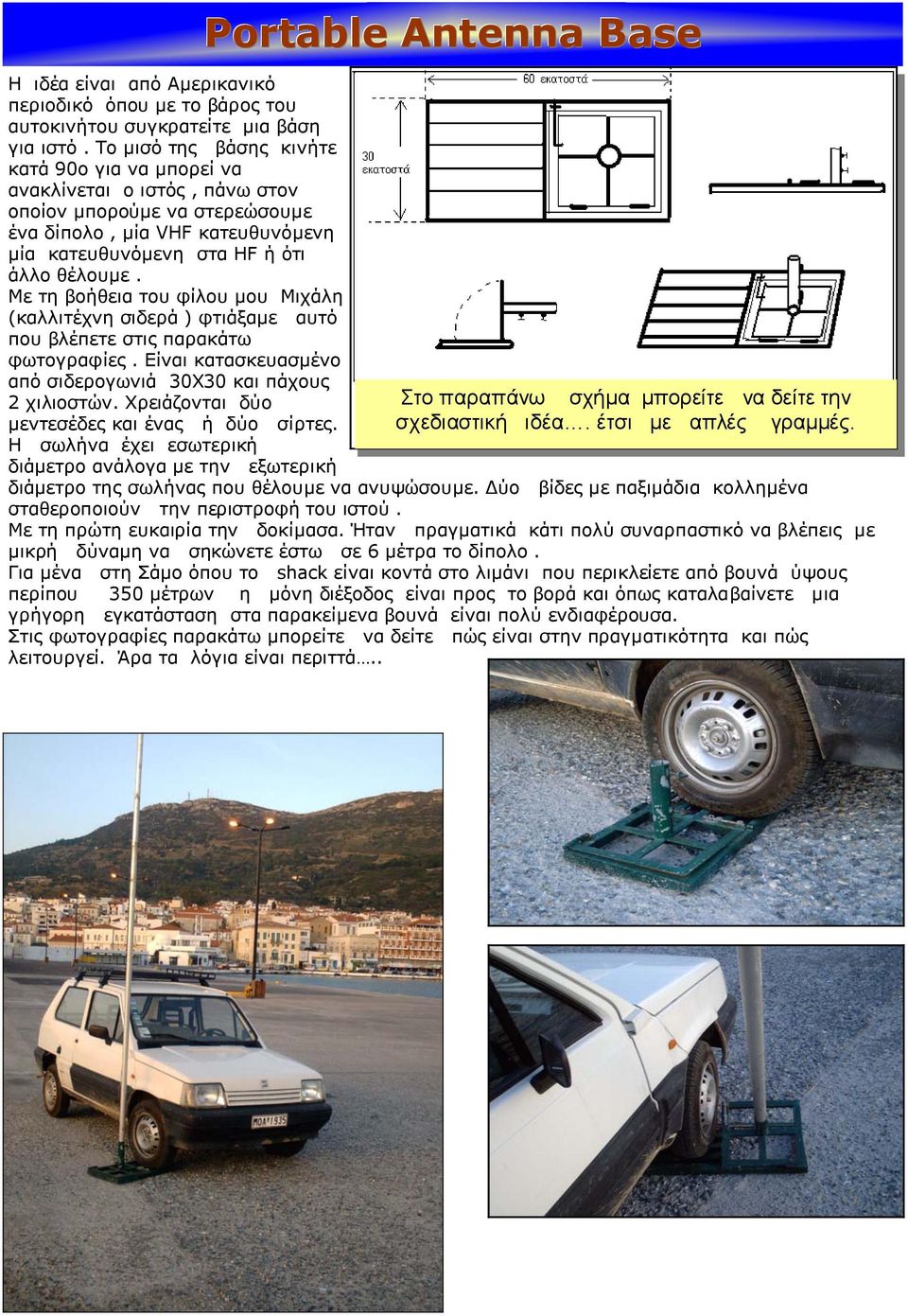 Με τη βοήθεια του φίλου µου Μιχάλη (καλλιτέχνη σιδερά ) φτιάξαµε αυτό που βλέπετε στις παρακάτω φωτογραφίες. Είναι κατασκευασµένο από σιδερογωνιά 30Χ30 και πάχους 2 χιλιοστών.