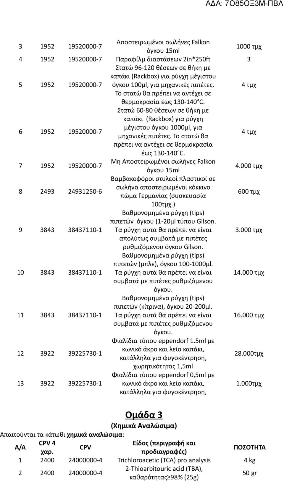 6 1952 19520000-7 Στατώ 60-80 θέσεων σε θήκη με καπάκι (Rackbox) για ρύγχη μέγιστου όγκου 1000μl, για μηχανικές πιπέτες. Το στατώ θα 4 τμχ πρέπει να αντέχει σε θερμοκρασία έως 130-140 C.