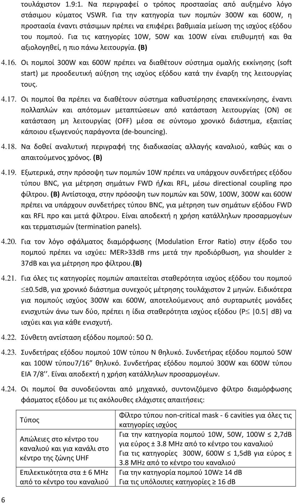 Για τις κατηγορίες 10W, 50W και 100W είναι επιθυμητή και θα αξιολογηθεί, η πιο πάνω λειτουργία. (Β) 4.16.