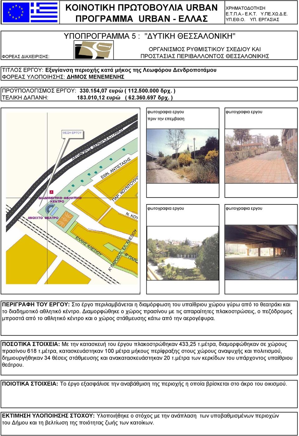 Διαμορφώθηκε ο χώρος πρασίνου με τις απαραίτητες πλακοστρώσεις, ο πεζόδρομος μπροστά από το αθλητικό κέντρο και ο χώρος στάθμευσης κάτω από την αερογέφυρα.