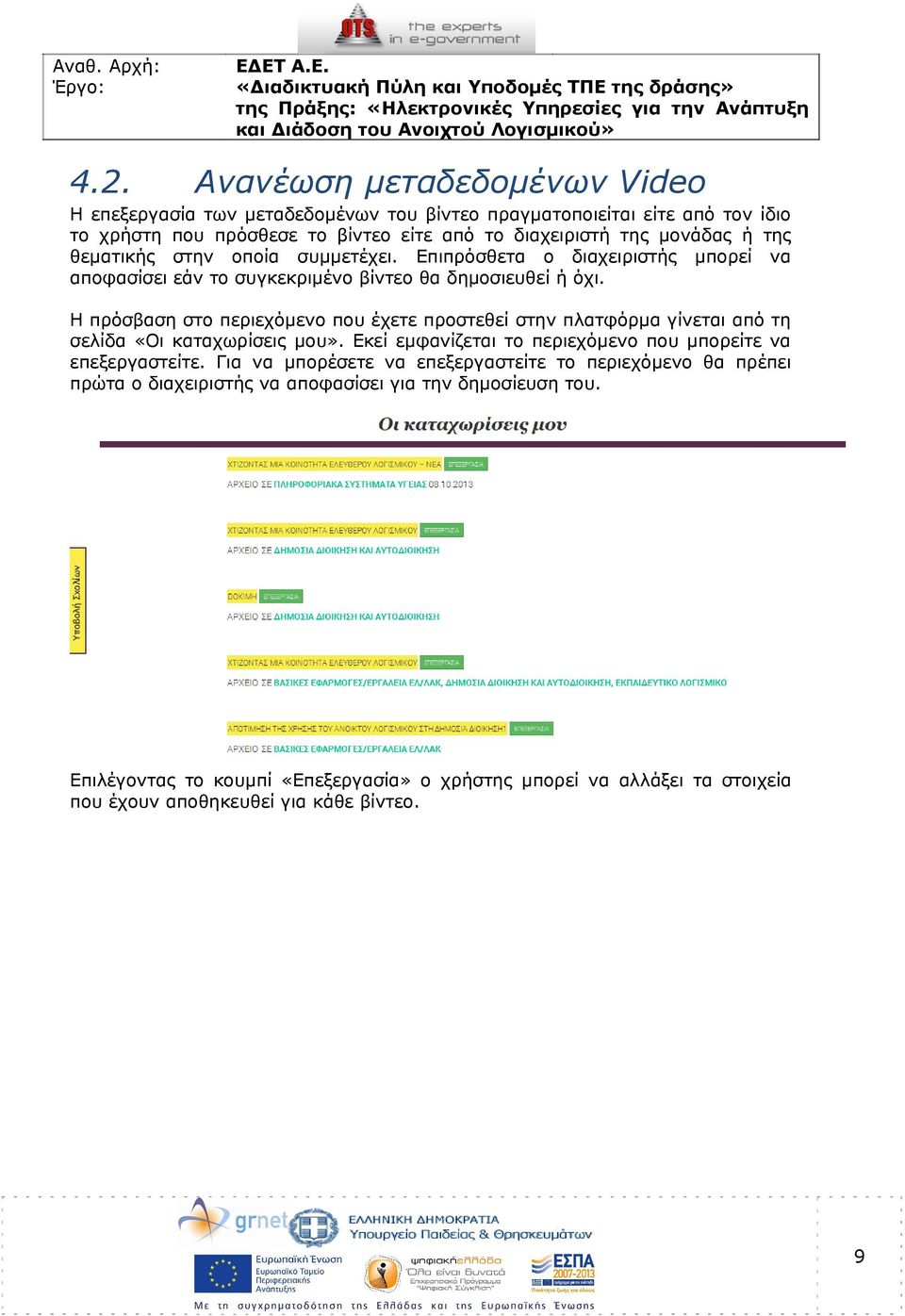 Η πρόσβαση στο περιεχόμενο που έχετε προστεθεί στην πλατφόρμα γίνεται από τη σελίδα «Οι καταχωρίσεις μου». Εκεί εμφανίζεται το περιεχόμενο που μπορείτε να επεξεργαστείτε.