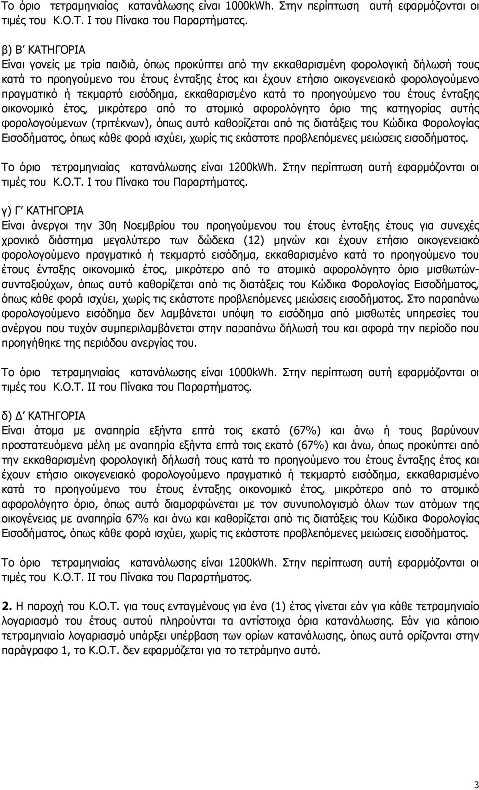 πραγματικό ή τεκμαρτό εισόδημα, εκκαθαρισμένο κατά το προηγούμενο του έτους ένταξης οικονομικό έτος, μικρότερο από το ατομικό αφορολόγητο όριο της κατηγορίας αυτής φορολογούμενων (τριτέκνων), όπως