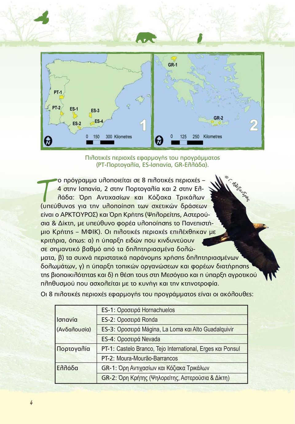 ΑΡΚΤΟΥΡΟΣ) και Όρη Κρήτης (Ψηλορείτης, Αστερούσια & Δίκτη, με υπεύθυνο φορέα υλοποίησης το Πανεπιστήμιο Κρήτης ΜΦΙΚ).