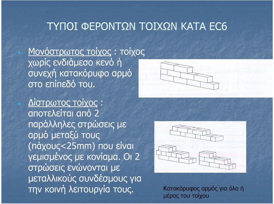 Δίστρωτος τοίχος : αποτελείται από 2 παράλληλες στρώσεις με αρμό μεταξύ τους (πάχους<25mm)