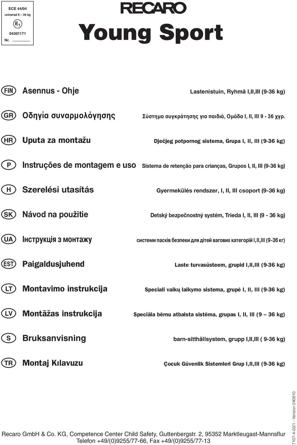 Gyermekülés rendszer, I, II, III csoport (9-36 kg) SK Návod na použitie Detský bezpečnostný systém, Trieda I, II, III (9 36 kg) UA Iнструкцiя з монтажу системи паскiв безпеки для дiтей вагових