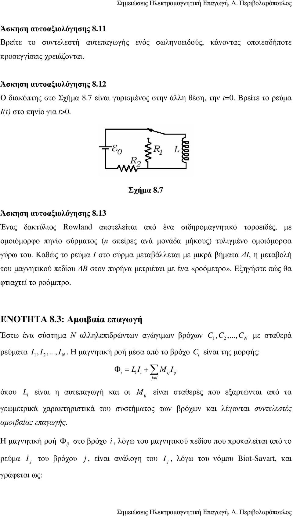 13 Ένας δακτύλιος Rowland αποτελείται από ένα σιδηροµαγνητικό τοροειδές, µε οµοιόµορφο πηνίο σύρµατος (n σπείρες ανά µονάδα µήκους) τυλιγµένο οµοιόµορφα γύρω του.