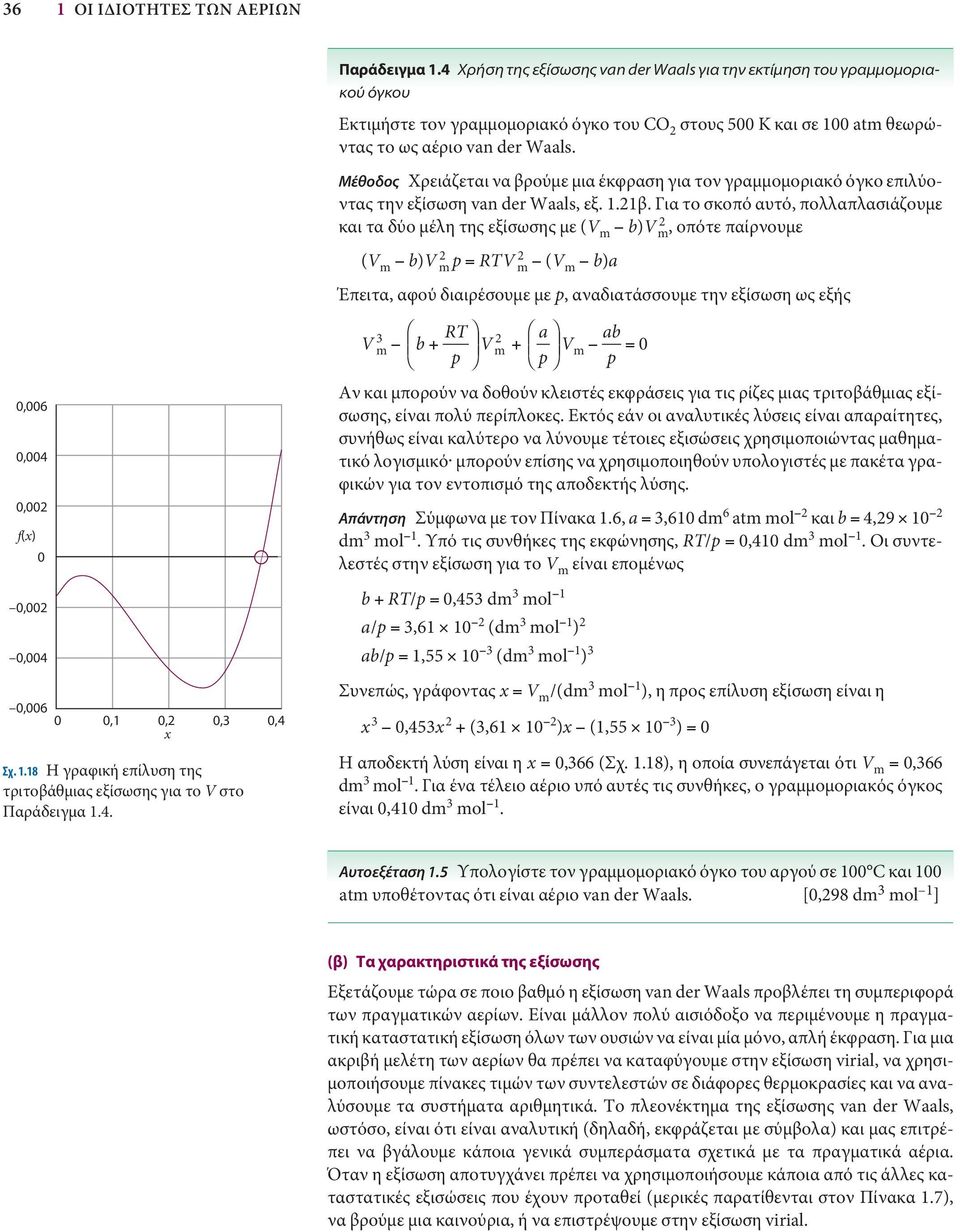 Μέθοδος Χρειάζεται να βρούμε μια έκφραση για τον γραμμομοριακό όγκο επιλύοντας την εξίσωση van der Waals, εξ. 1.21β.
