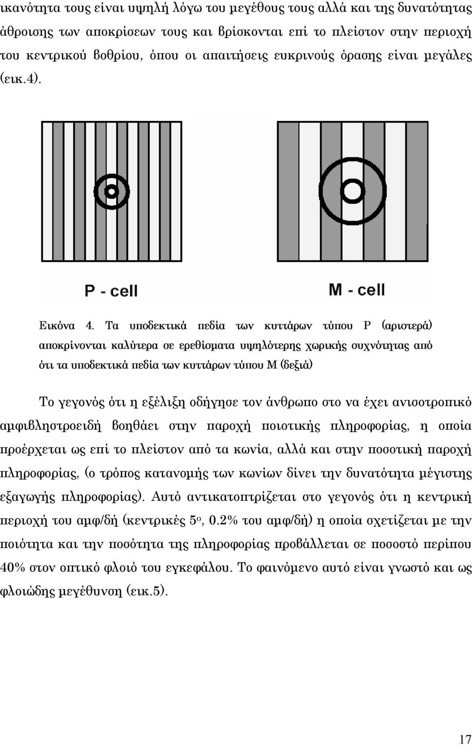 Τα υποδεκτικά πεδία των κυττάρων τύπου Ρ (αριστερά) αποκρίνονται καλύτερα σε ερεθίσµατα υψηλότερης χωρικής συχνότητας από ότι τα υποδεκτικά πεδία των κυττάρων τύπου Μ (δεξιά) Το γεγονός ότι η εξέλιξη