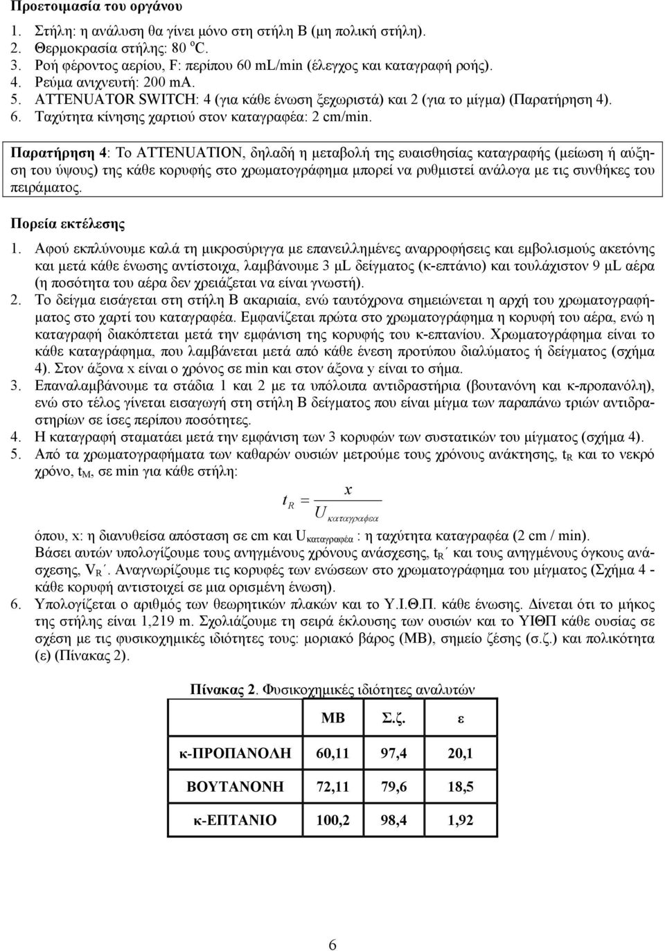 Παρατήρηση 4: Το ATTENUATION, δηλαδή η µεταβολή της ευαισθησίας καταγραφής (µείωση ή αύξηση του ύψους) της κάθε κορυφής στο χρωµατογράφηµα µπορεί να ρυθµιστεί ανάλογα µε τις συνθήκες του πειράµατος.