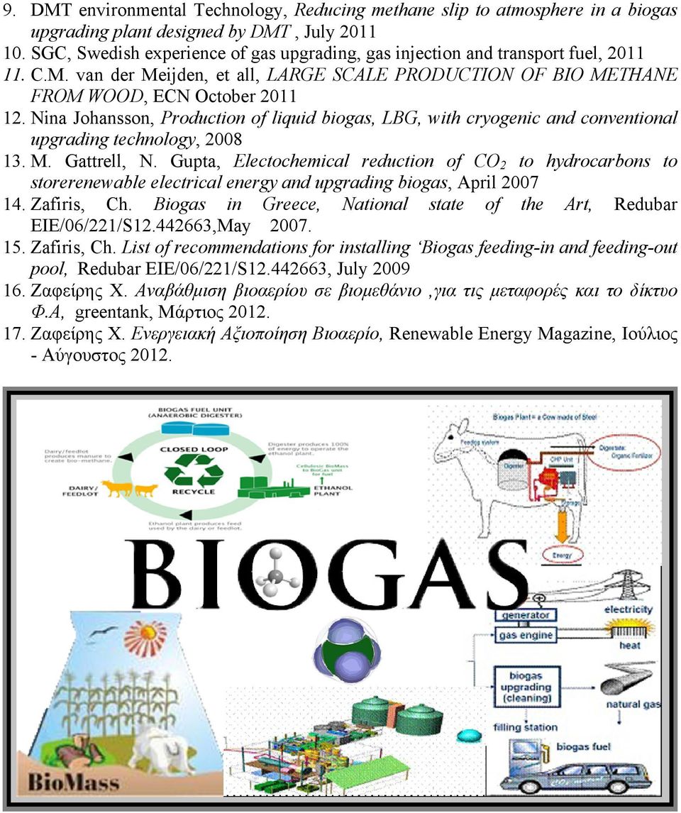 Nina Johansson, Production of liquid biogas, LBG, with cryogenic and conventional upgrading technology, 2008 13. Μ. Gattrell, N.