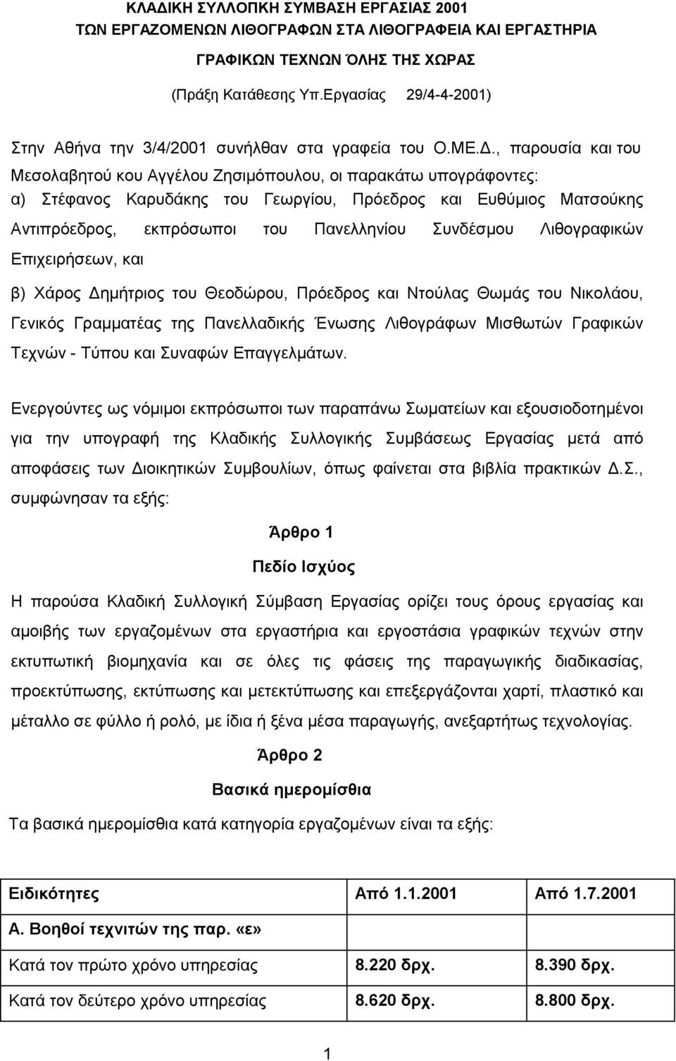 , παρουσία και του Μεσολαβητού κου Αγγέλου Ζησιμόπουλου, οι παρακάτω υπογράφοντες: α) Στέφανος Καρυδάκης του Γεωργίου, Πρόεδρος και Ευθύμιος Ματσούκης Αντιπρόεδρος, εκπρόσωποι του Πανελληνίου