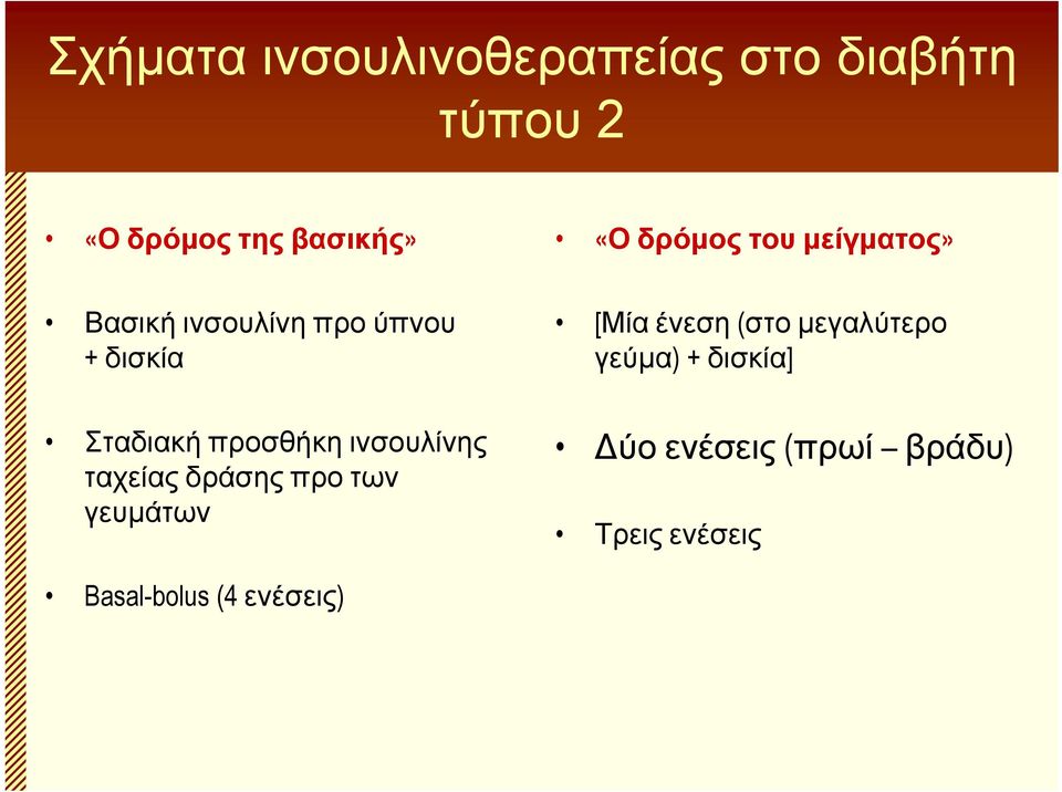 (στομεγαλύτερο γεύμα) + δισκία] Σταδιακή προσθήκη ινσουλίνης