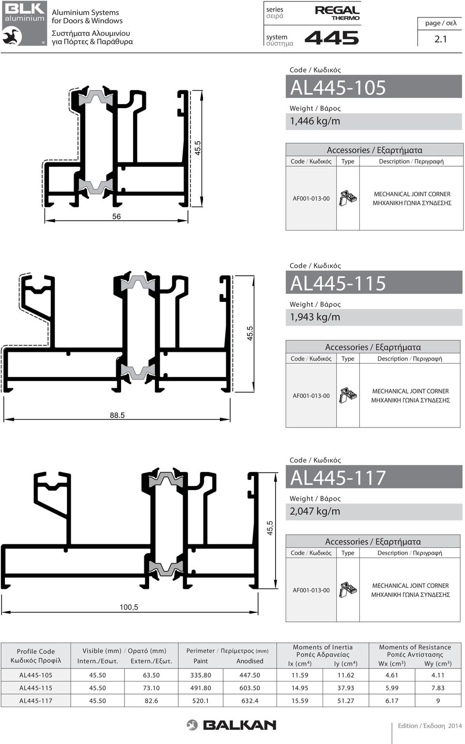 5 Αccessories / Εξαρτήματα Type Description / Περιγραφή AF001-013-00 MECHANICAL JOINT CORNER ΜΗΧΑΝΙΚΗ ΓΩΝΙΑ ΣΥΝΔΕΣΗΣ 88.