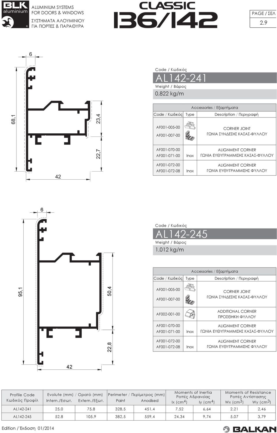 ΕΥΘΥΓΡΑΜΜΙΣΗΣ ΚΑΣΑΣ-ΦΥΛΛΟΥ 42 AF00-072-00 AF00-072-08 Inox ALIGNMENT CORNER ΓΩΝΙΑ ΕΥΘΥΓΡΑΜΜΙΣΗΣ ΦΥΛΛΟΥ 6 AL42-245,02 kg/m Αccessories / Εξαρτήματα Type Description / Περιγραφή 95, 50,4 AF00-005-00