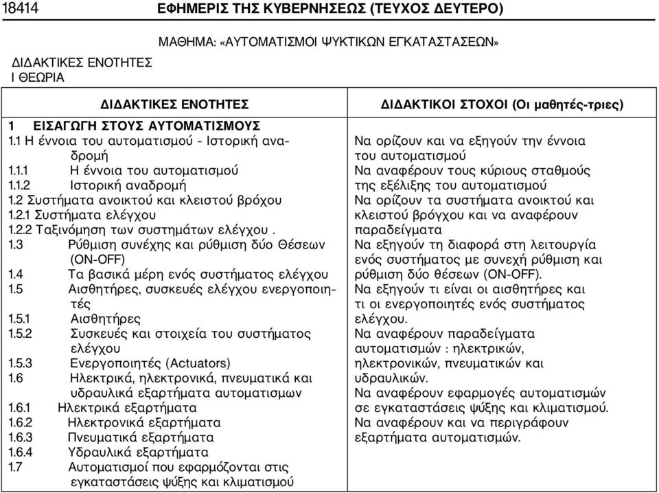 4 Τα βασικά μέρη ενός συστήματος ελέγχου 1.5 Αισθητήρες, συσκευές ελέγχου ενεργοποιη τές 1.5.1 Αισθητήρες 1.5.2 Συσκευές και στοιχεία του συστήματος ελέγχου 1.5.3 Ενεργοποιητές (Actuators) 1.