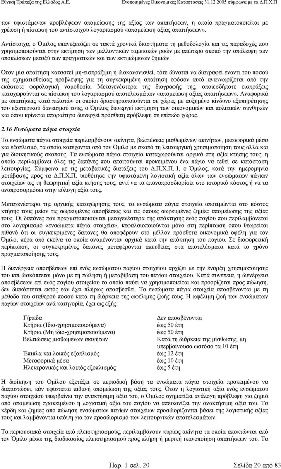 αποκλίσεων µεταξύ των πραγµατικών και των εκτιµώµενων ζηµιών.