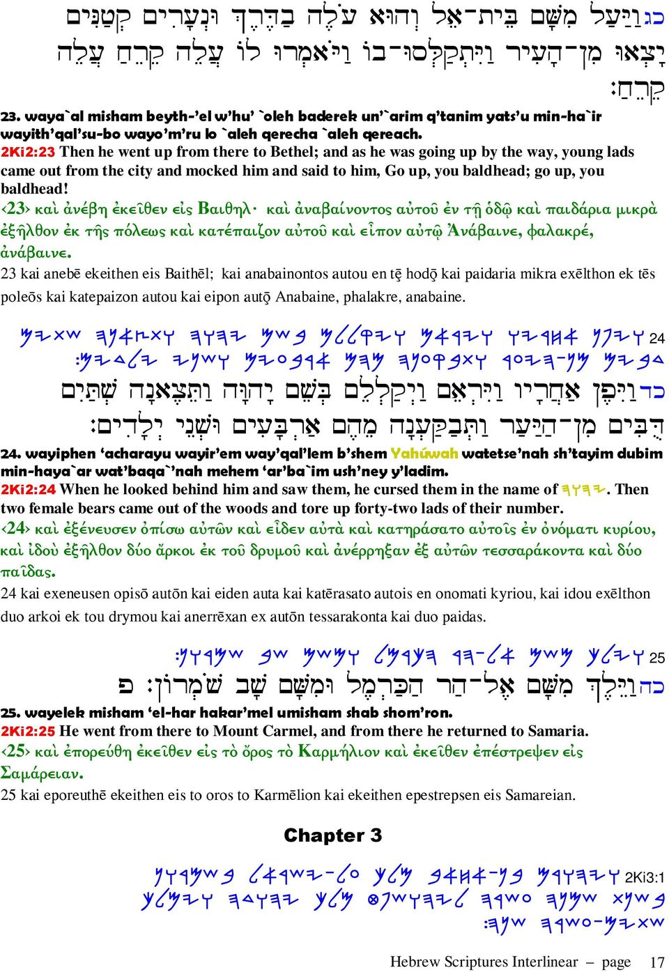 2Ki2:23 Then he went up from there to Bethel; and as he was going up by the way, young lads came out from the city and mocked him and said to him, Go up, you baldhead; go up, you baldhead!