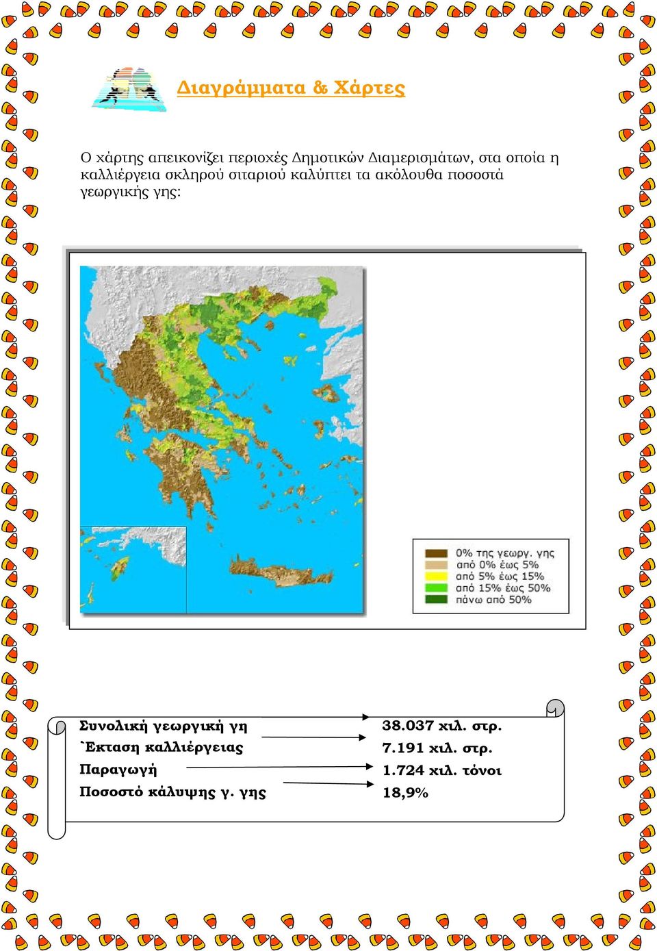 ακόλουθα ποσοστά γεωργικής γης: Συνολική γεωργική γη 38.037 χιλ. στρ.