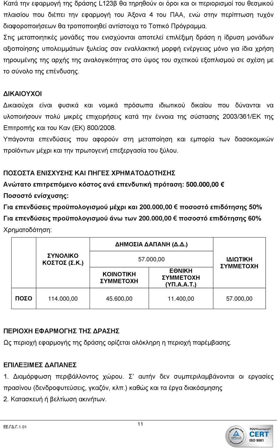 Στις μεταποιητικές μονάδες που ενισχύονται αποτελεί επιλέξιμη δράση η ίδρυση μονάδων αξιοποίησης υπολειμμάτων ξυλείας σαν εναλλακτική μορφή ενέργειας μόνο για ίδια χρήση τηρουμένης της αρχής της