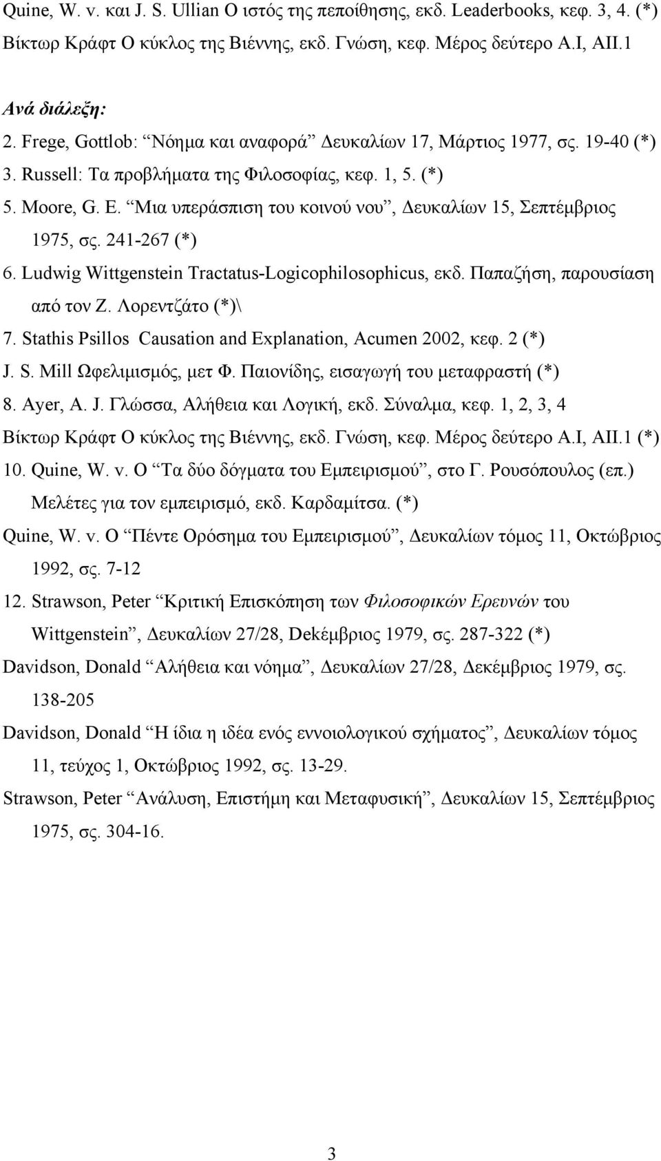 Μια υπεράσπιση του κοινού νου, Δευκαλίων 15, Σεπτέμβριος 1975, σς. 241-267 (*) 6. Ludwig Wittgenstein Tractatus-Logicophilosophicus, εκδ. Παπαζήση, παρουσίαση από τον Ζ. Λορεντζάτο (*)\ 7.