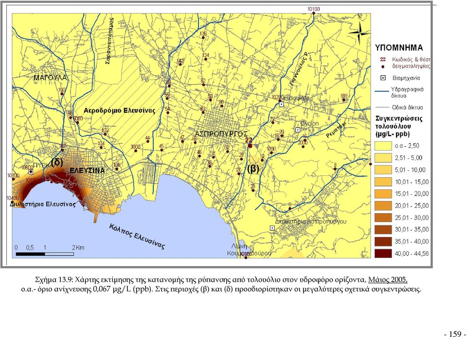 στον υδροφόρο ορίζοντα, Μάιος 2005, ο.α.- όριο ανίχνευσης 0,067 μg/l (ppb).