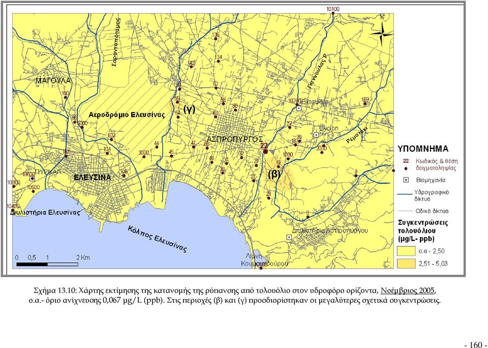 στον υδροφόρο ορίζοντα, Νοέμβριος 2005, ο.α.- όριο ανίχνευσης 0,067 μg/l (ppb).