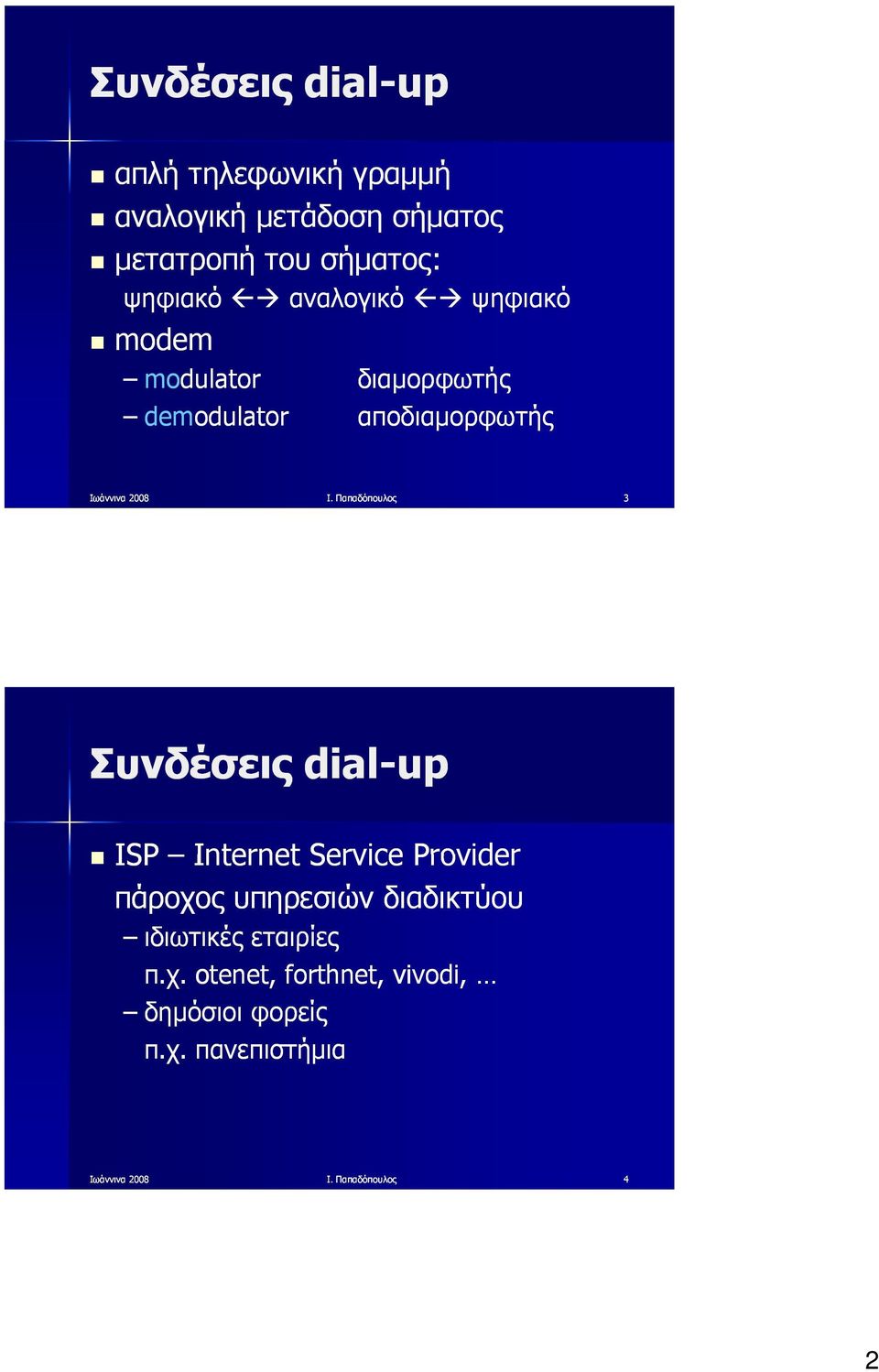 Παπαδόπουλος 3 Συνδέσεις dial-up ISP Internet Service Provider πάροχος υπηρεσιών διαδικτύου
