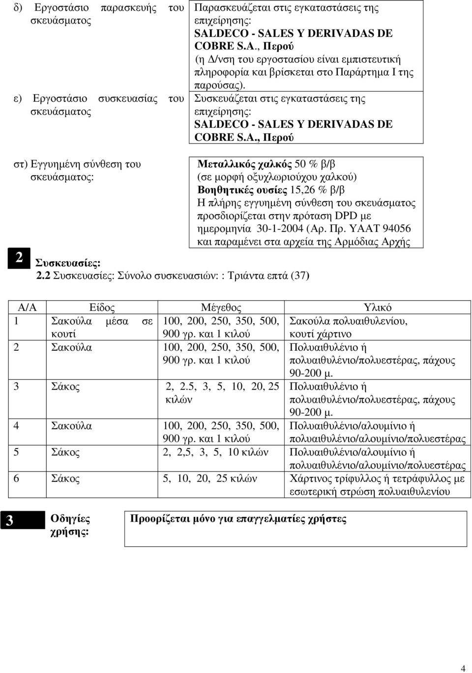 Συσκευάζεται στις εγκαταστάσεις της επιχείρησης: SAL