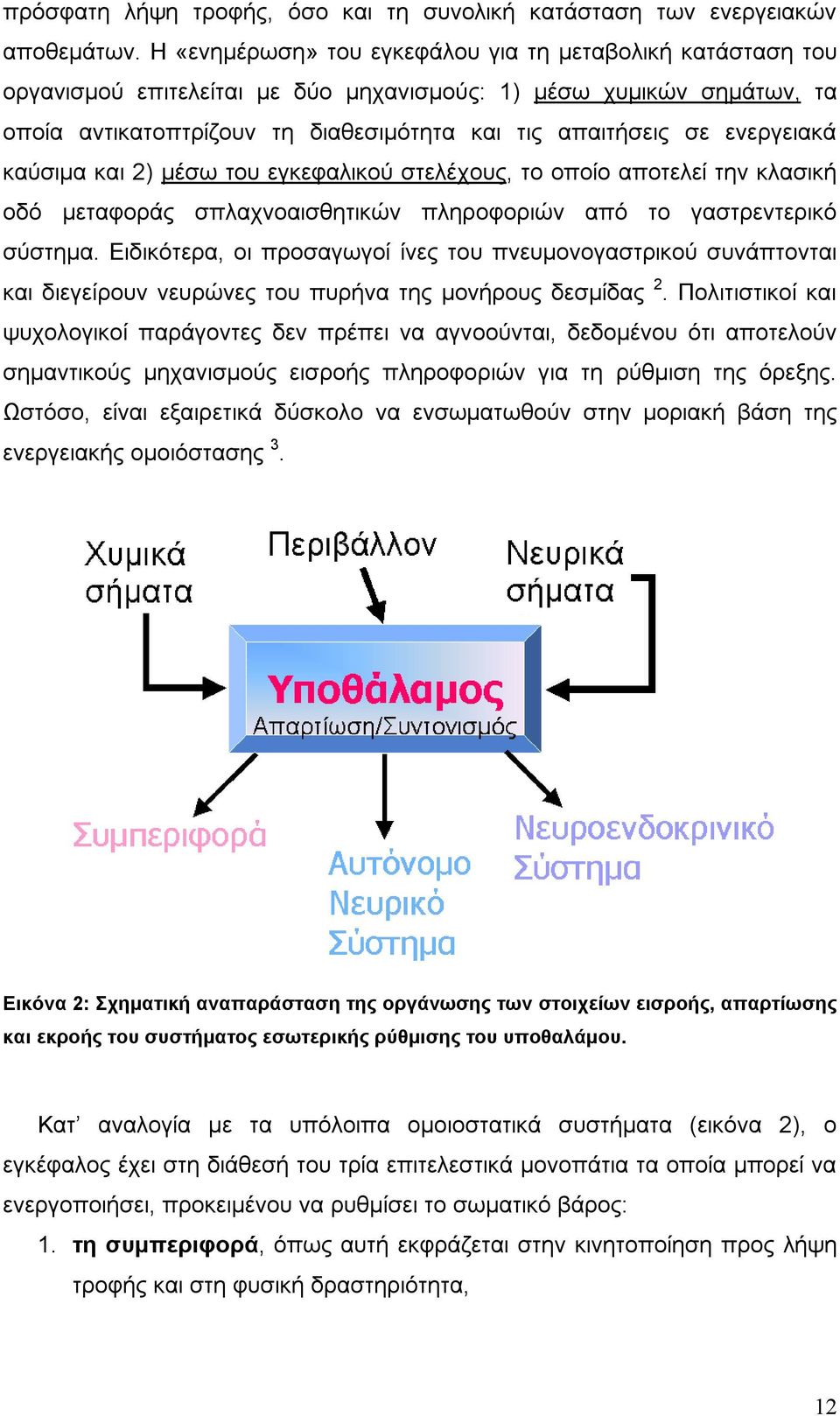 ενεργειακά καύσιµα και 2) µέσω του εγκεφαλικού στελέχους, το οποίο αποτελεί την κλασική οδό µεταφοράς σπλαχνοαισθητικών πληροφοριών από το γαστρεντερικό σύστηµα.