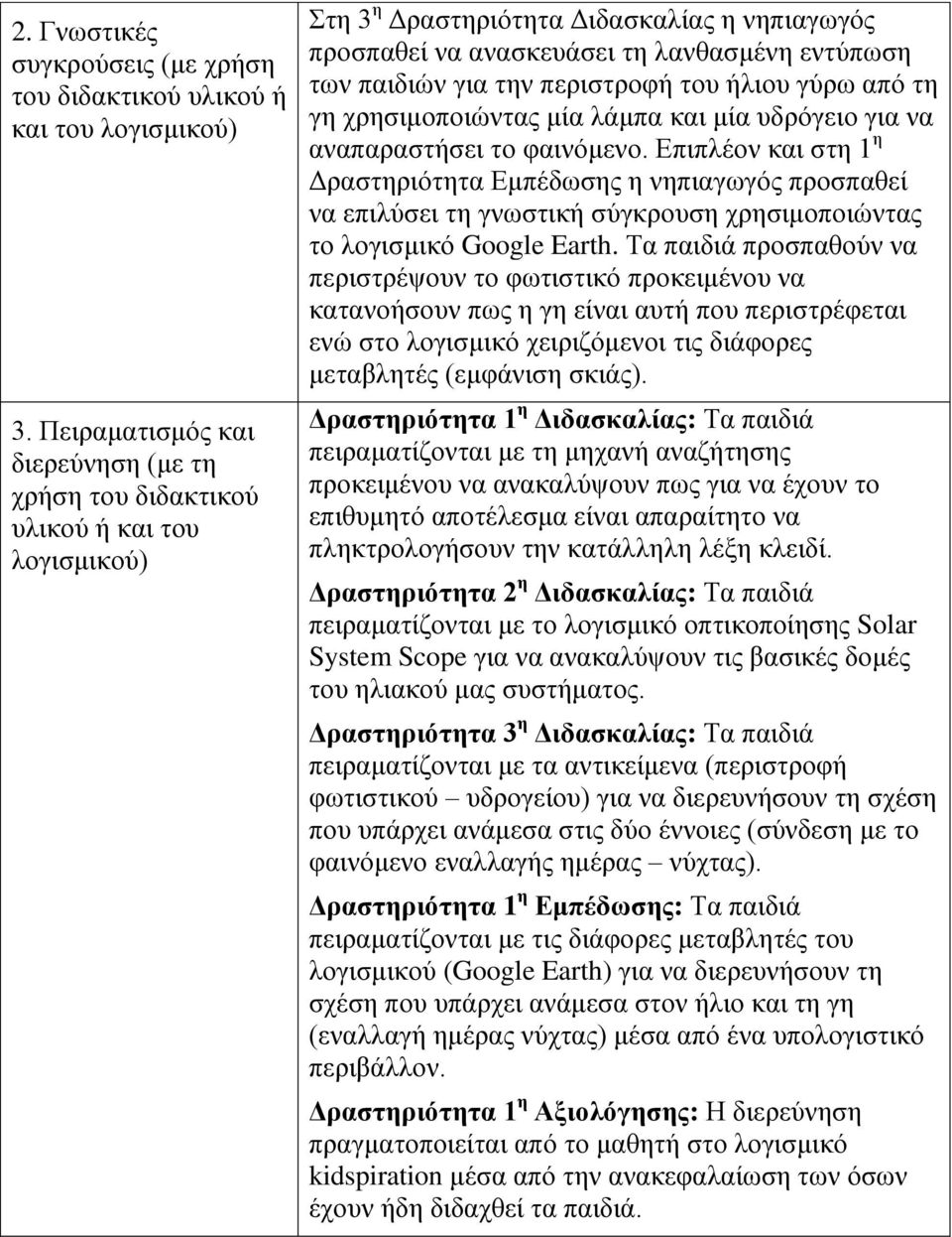 την περιστροφή του ήλιου γύρω από τη γη χρησιμοποιώντας μία λάμπα και μία υδρόγειο για να αναπαραστήσει το φαινόμενο.