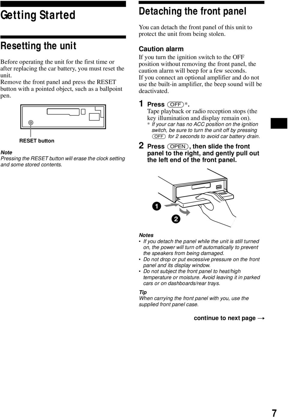 Detaching the front panel You can detach the front panel of this unit to protect the unit from being stolen.