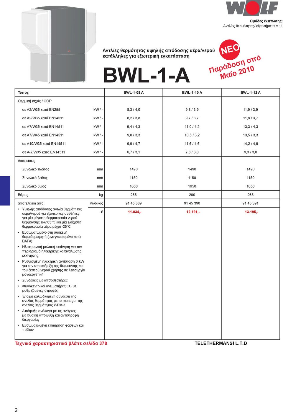 - 9,0 / 3,3 10,5 / 3,2 13,5 / 3,3 σε A10/W35 κατά EN14511 kw / - 9,9 / 4,7 11,6 / 4,6 14,2 / 4,6 σε A-7/W35 κατά EN14511 kw / - 6,7 / 3,1 7,8 / 3,0 9,3 / 3,0 Διαστάσεις Συνολικό πλάτος mm 1490 1490