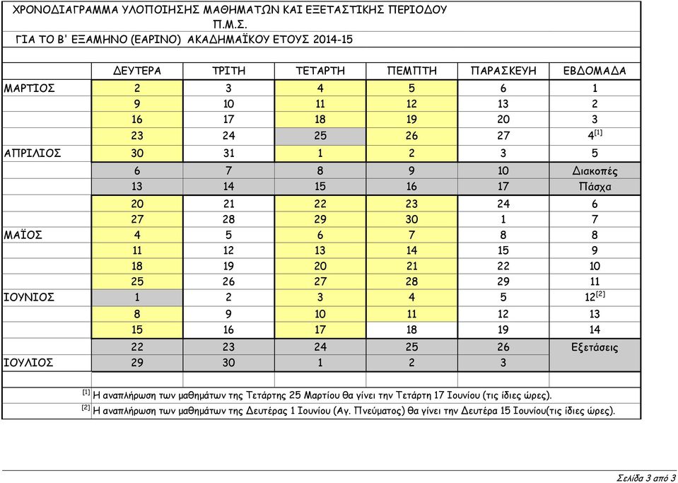 18 19 20 3 23 24 25 26 27 4 [1] ΑΠΡΙΛΙΟΣ 30 31 1 2 3 5 6 7 8 9 10 Διακοπές 13 14 15 16 17 Πάσχα 20 21 22 23 24 6 27 28 29 30 1 7 ΜΑΪΟΣ 4 5 6 7 8 8 11 12 13 14 15 9 18 19 20 21 22 10 25 26