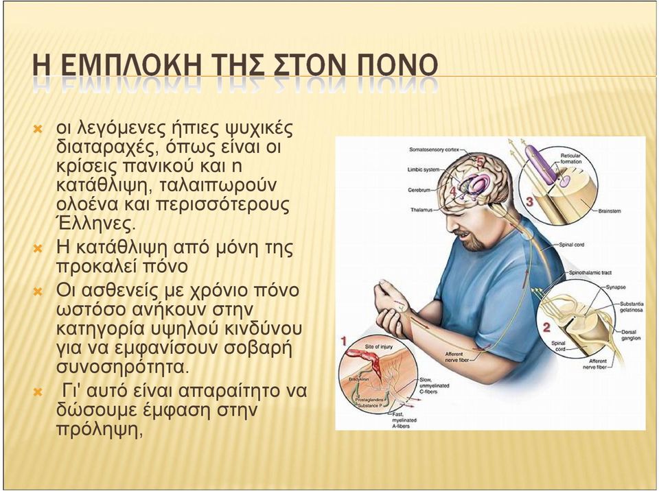 Ηκατάθλιψη από µόνη της προκαλεί πόνο Οι ασθενείς µε χρόνιο πόνο ωστόσο ανήκουν στην