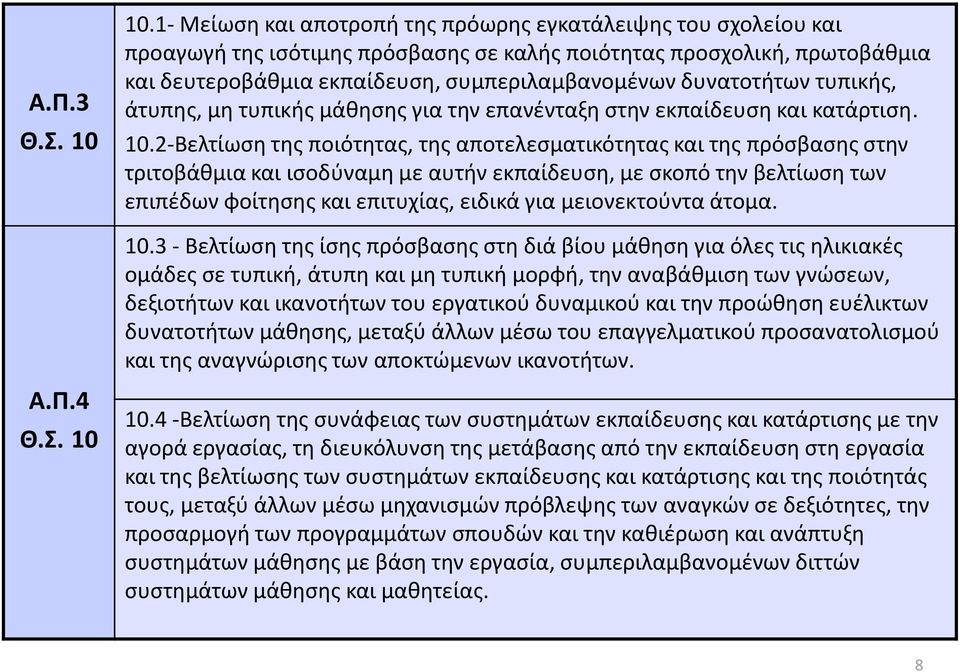 δυνατοτήτων τυπικής, άτυπης, μη τυπικής μάθησης για την επανένταξη στην εκπαίδευση και κατάρτιση. 10.