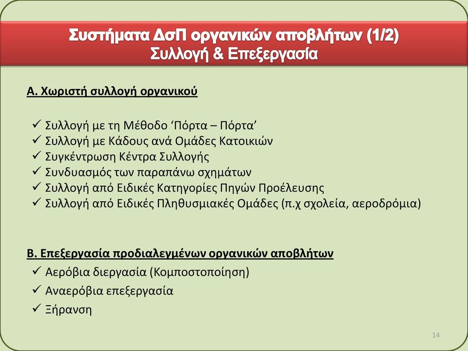 Κατηγορίες Πηγών Προέλευσης Συλλογή από Ειδικές Πληθυσμιακές Ομάδες (π.χ σχολεία, αεροδρόμια) Β.