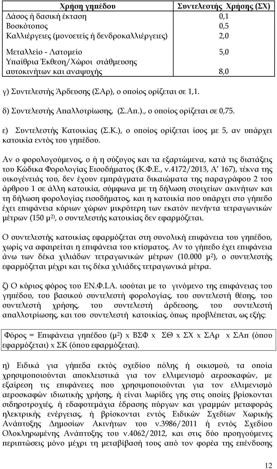 τοικίας (Σ.Κ.), ο ο οίος ορίζεται ίσος µε 5, αν υ άρχει κατοικία εντός του γη έδου. Αν ο φορολογούµενος, ο ή η σύζυγος και τα εξαρτώµενα, κατά τις διατάξεις του Κώδικα Φορολογίας Εισοδήµατος (Κ.Φ.Ε., ν.