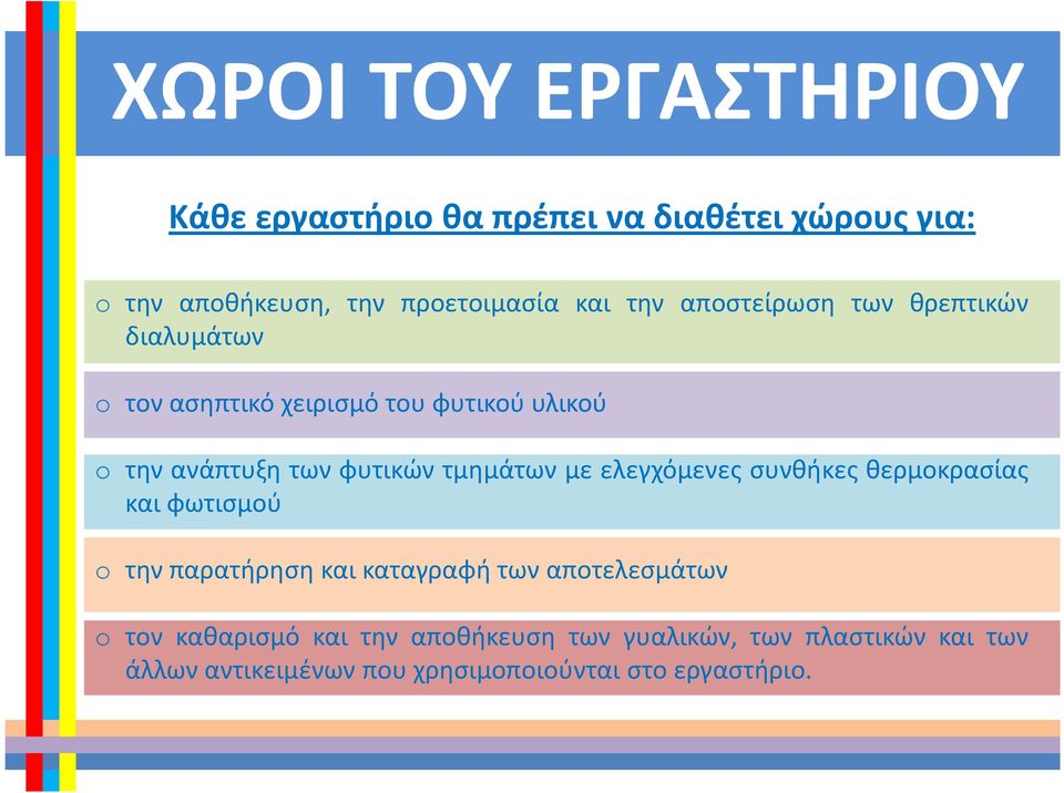 τμημάτων με ελεγχόμενες συνθήκες θερμοκρασίας και φωτισμού την παρατήρηση και καταγραφή των αποτελεσμάτων τον