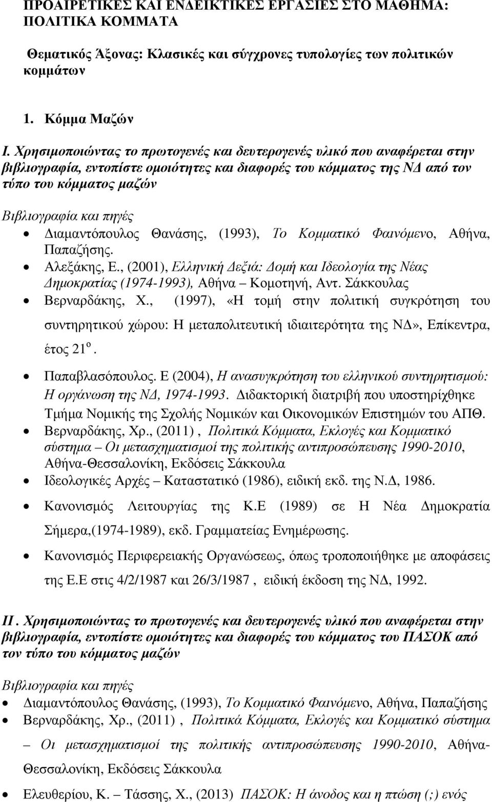 , (2001), Ελληνική εξιά: οµή και Ιδεολογία της Νέας ηµοκρατίας (1974-1993), Αθήνα Κοµοτηνή, Αντ. Σάκκουλας Βερναρδάκης, Χ.