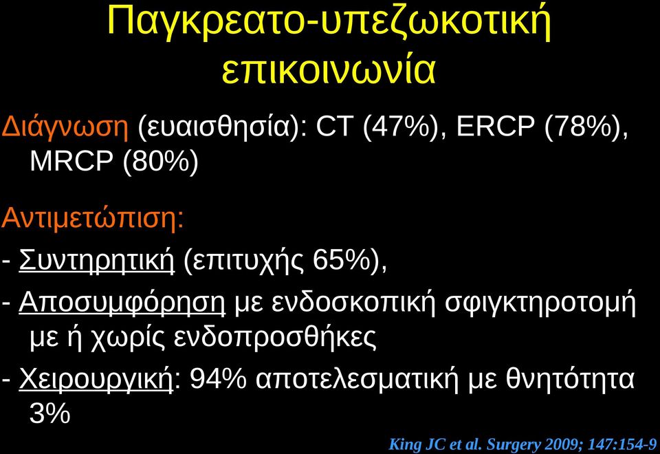 Αποσυμφόρηση με ενδοσκοπική σφιγκτηροτομή με ή χωρίς ενδοπροσθήκες -