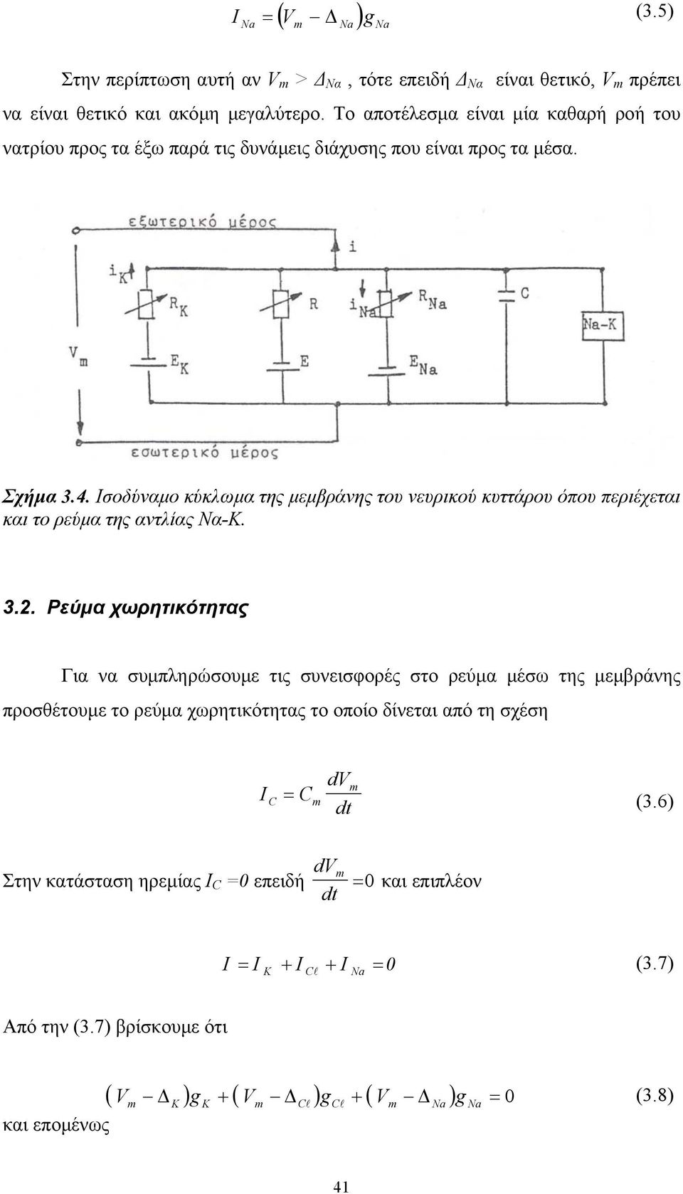 Ισοδύναµο κύκλωµα της µεµβράνης του νευρικού κυττάρου όπου περιέχεται και το ρεύµα της αντλίας Να-Κ. 3.2.