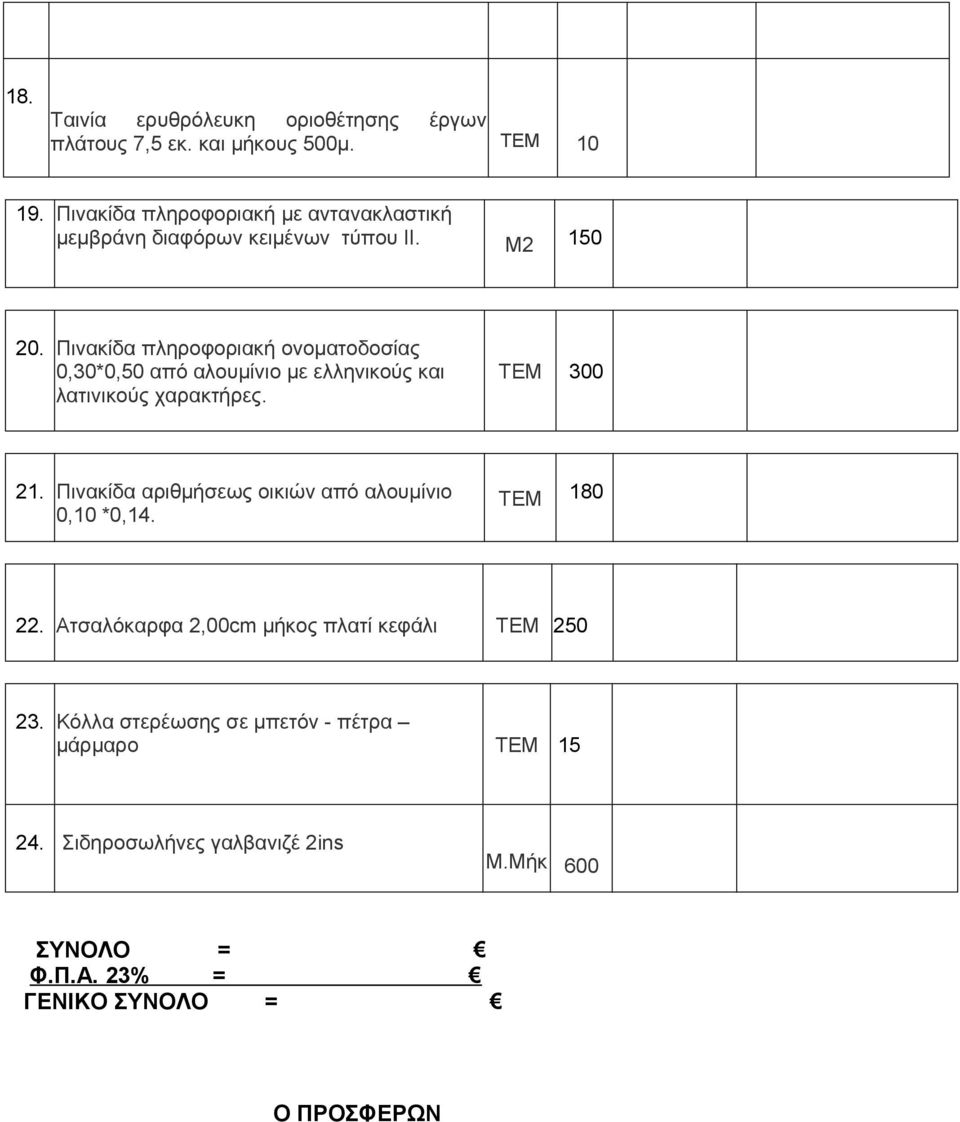 Πινακίδα πληροφοριακή ονοματοδοσίας 0,30*0,50 από αλουμίνιο με ελληνικούς και λατινικούς χαρακτήρες. ΤΕΜ 300 21.