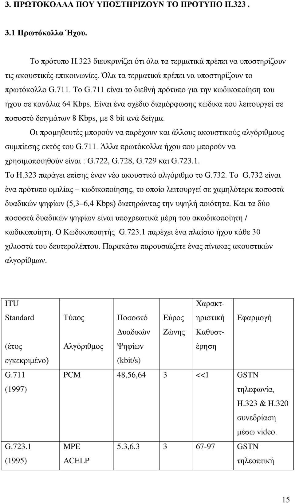 Είναι ένα σχέδιο διαμόρφωσης κώδικα που λειτουργεί σε ποσοστό δειγμάτων 8 Kbps, με 8 bit ανά δείγμα. Οι προμηθευτές μπορούν να παρέχουν και άλλους ακουστικούς αλγόριθμους συμπίεσης εκτός του G.711.