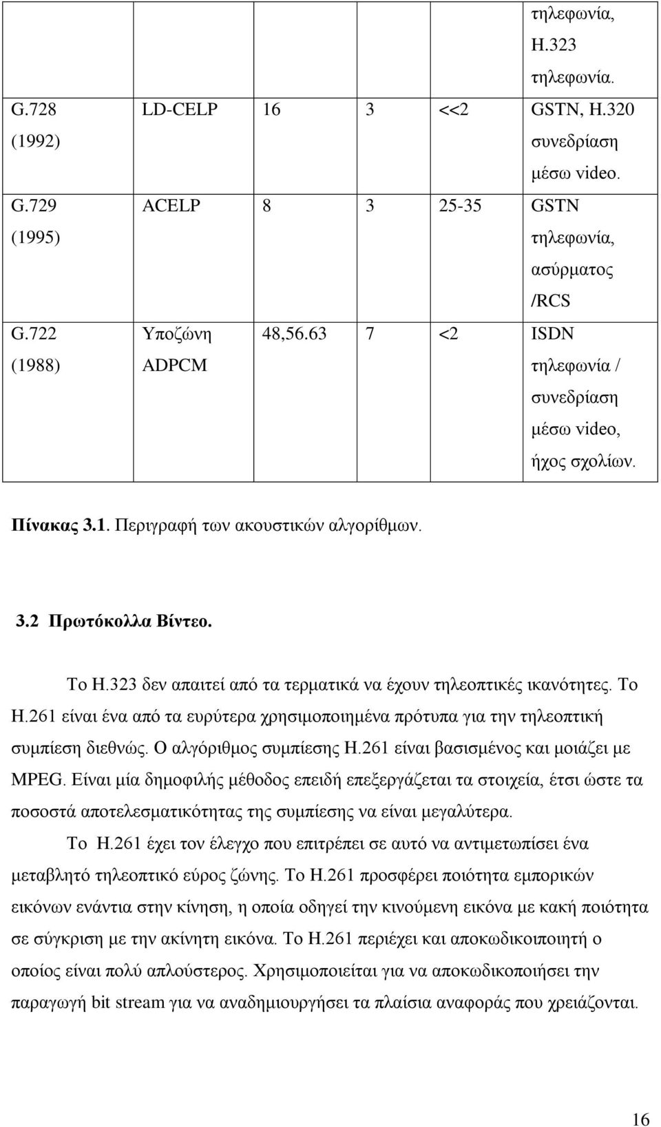 323 δεν απαιτεί από τα τερματικά να έχουν τηλεοπτικές ικανότητες. Το H.261 είναι ένα από τα ευρύτερα χρησιμοποιημένα πρότυπα για την τηλεοπτική συμπίεση διεθνώς. Ο αλγόριθμος συμπίεσης H.