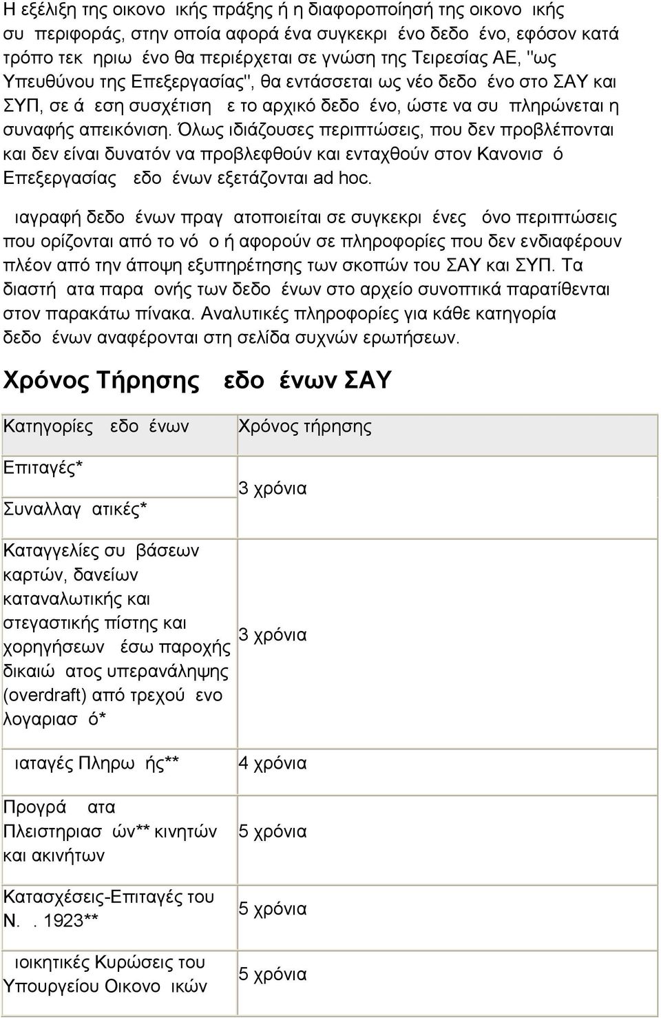 Όλως ιδιάζουσες περιπτώσεις, που δεν προβλέπονται και δεν είναι δυνατόν να προβλεφθούν και ενταχθούν στον Κανονισμό Επεξεργασίας Δεδομένων εξετάζονται ad hoc.