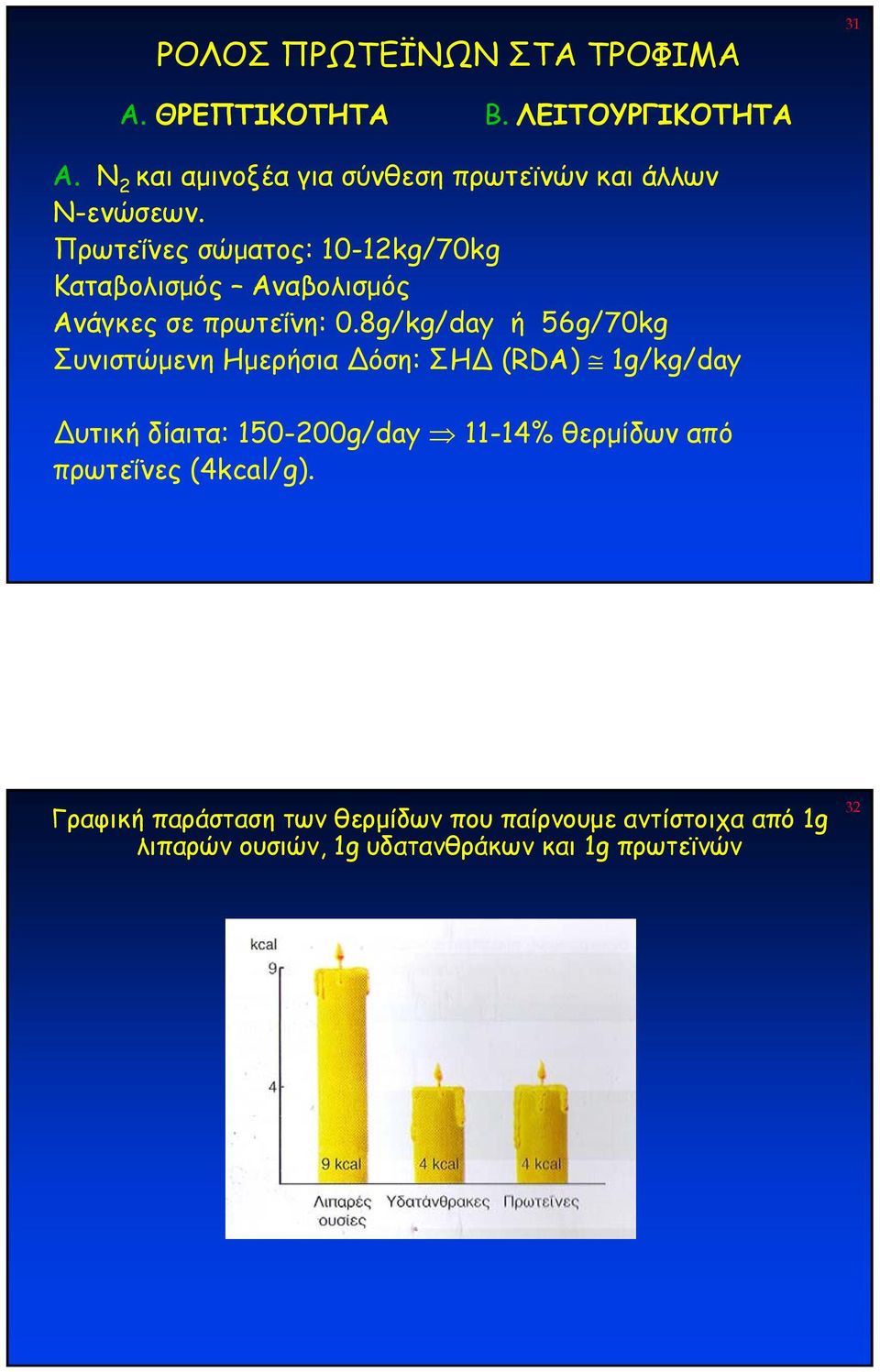 Πρωτεΐνες σώµατος: 10-12kg/70kg Καταβολισµός Αναβολισµός Ανάγκες σε πρωτεΐνη: 0.